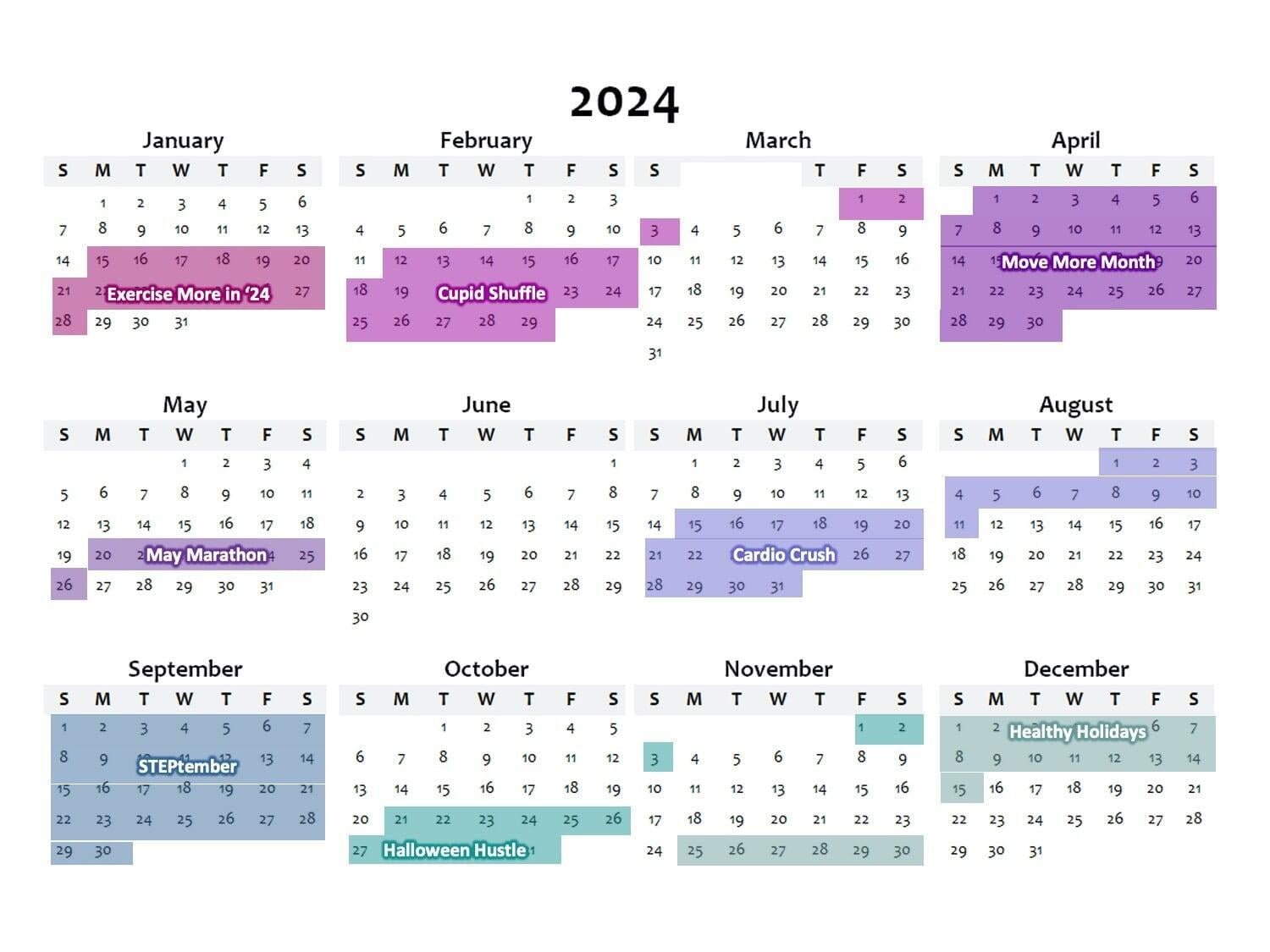 2024 step challenge calendar